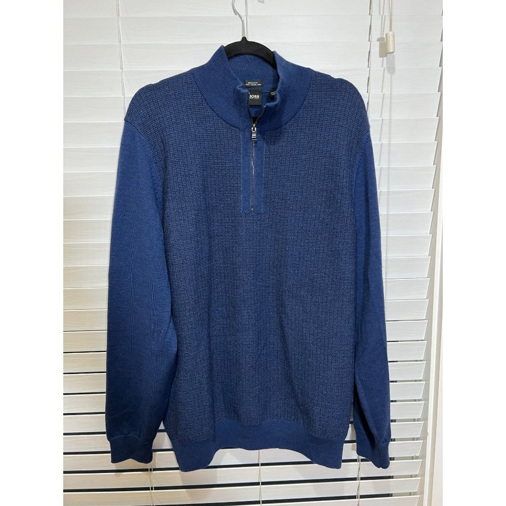 Hugo Boss 100% Wool 1/4 Zip Pullover - Size XL